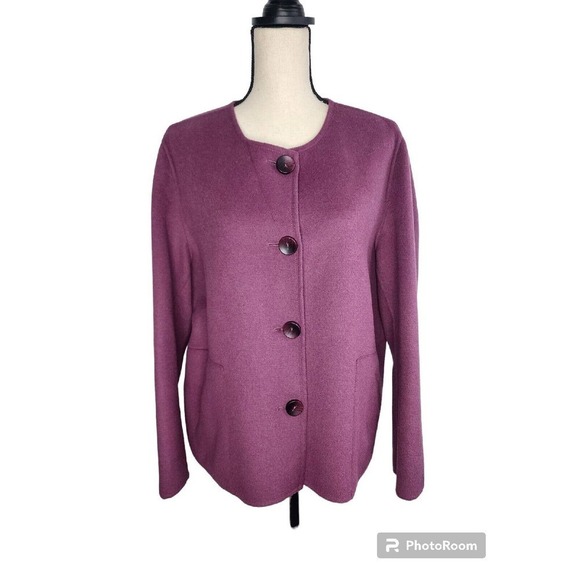 J Jill Boxy Sweater Jacket Purple Wool Angora Button Pockets Size XL Petite - Picture 1 of 10